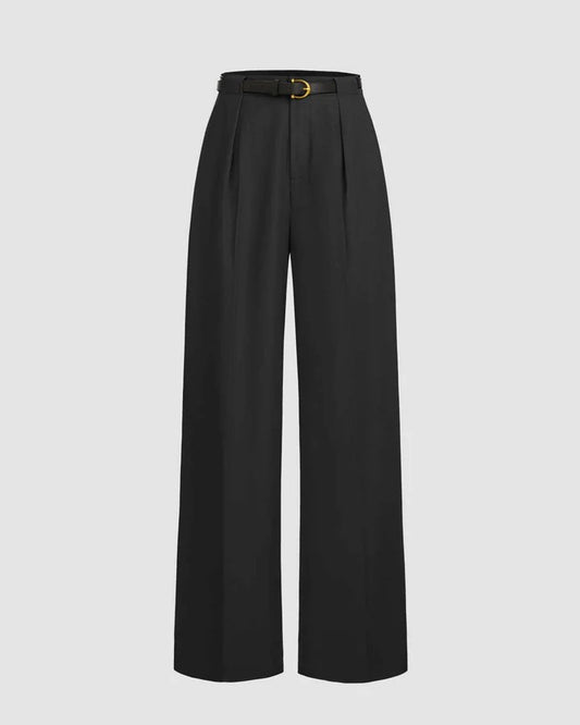 Pleated Pants With Belt - Black