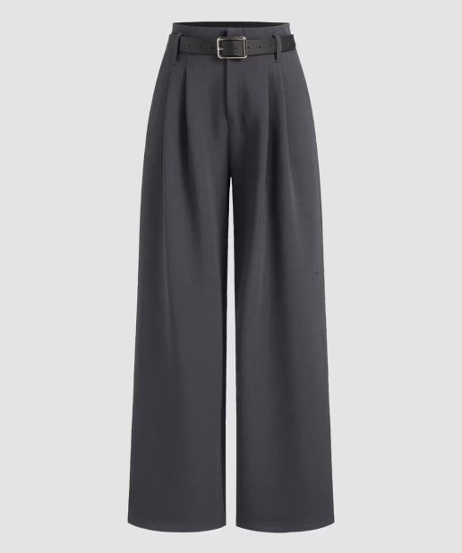 Pleated Pants With Belt - Grey