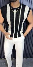 ZFJY KNITTED STRIPE SANDO TSHIRT - BLACK