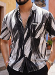Obsidian Drift Abstract Print Jacquard Half Sleeves Shirt - GREY