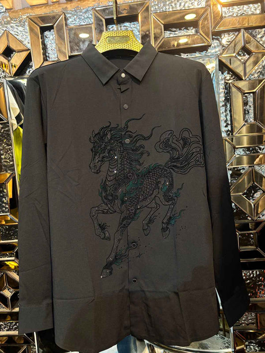 Stallion celestiol jacquard shirt - BLACK