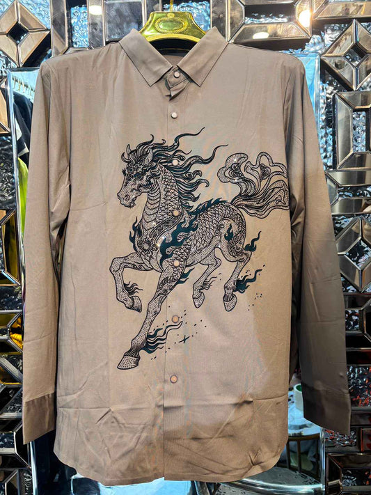 Stallion celestiol jacquard shirt - CAMEL