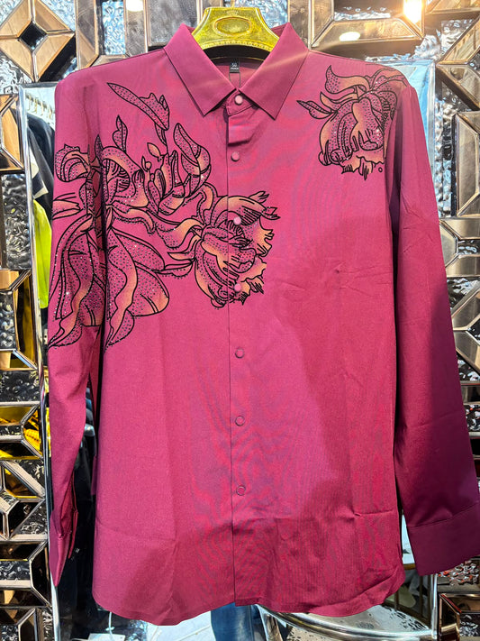 Majestic floral jacquard shirt - WINE