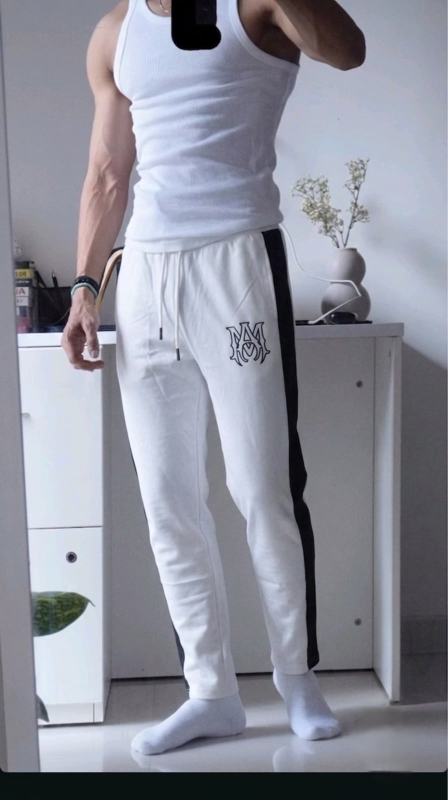 Varsity Stripe White Track Pants