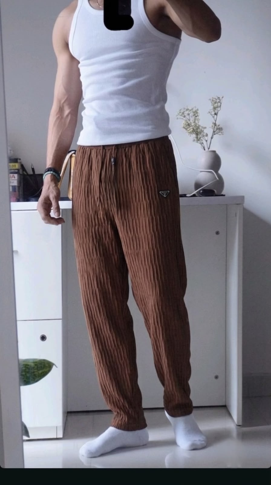 Mocha Pleated Straight Trouser