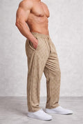 Beige Geometric Patterned Track Pants