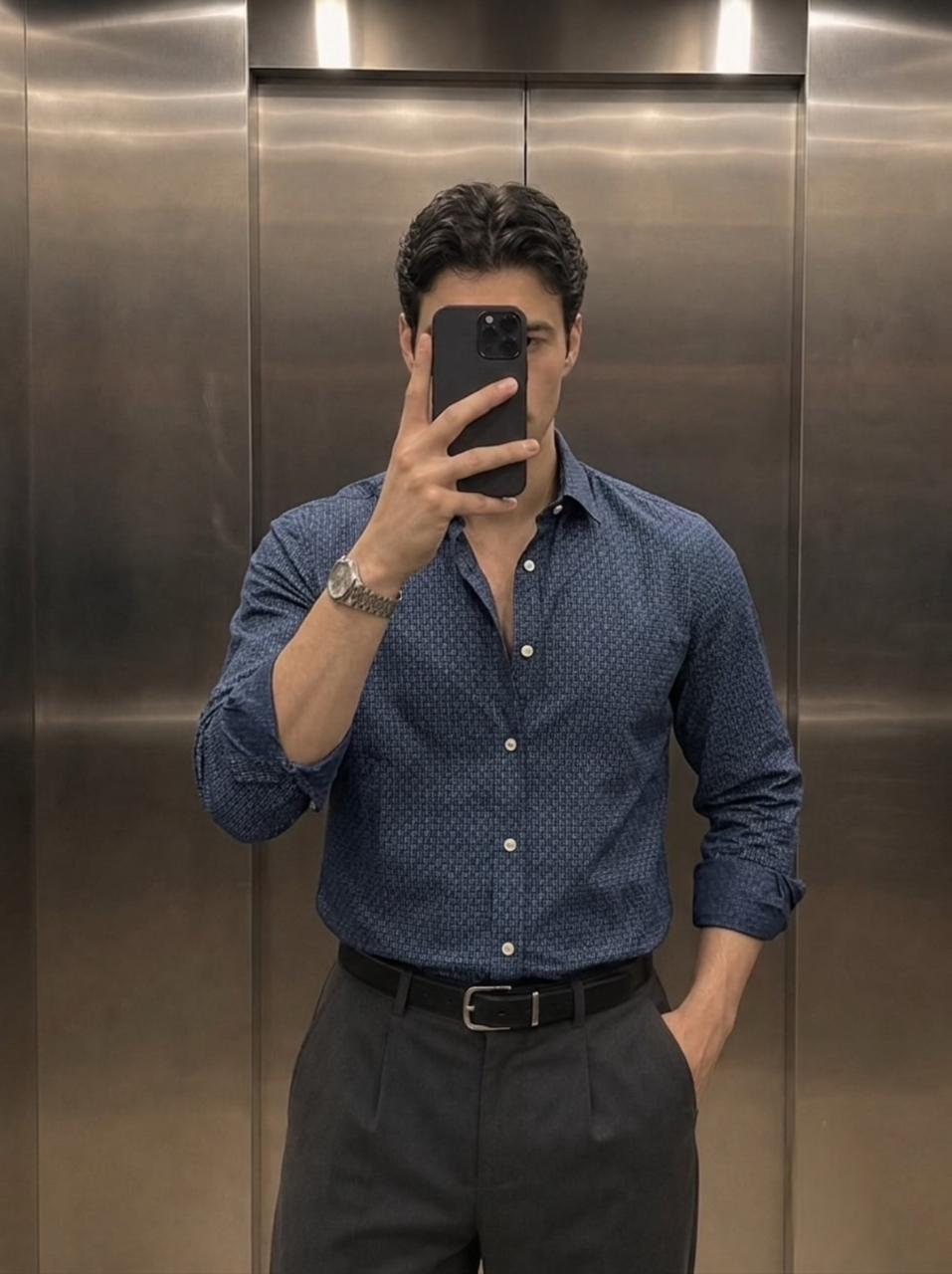 Weave Knitted Shirt - Navy