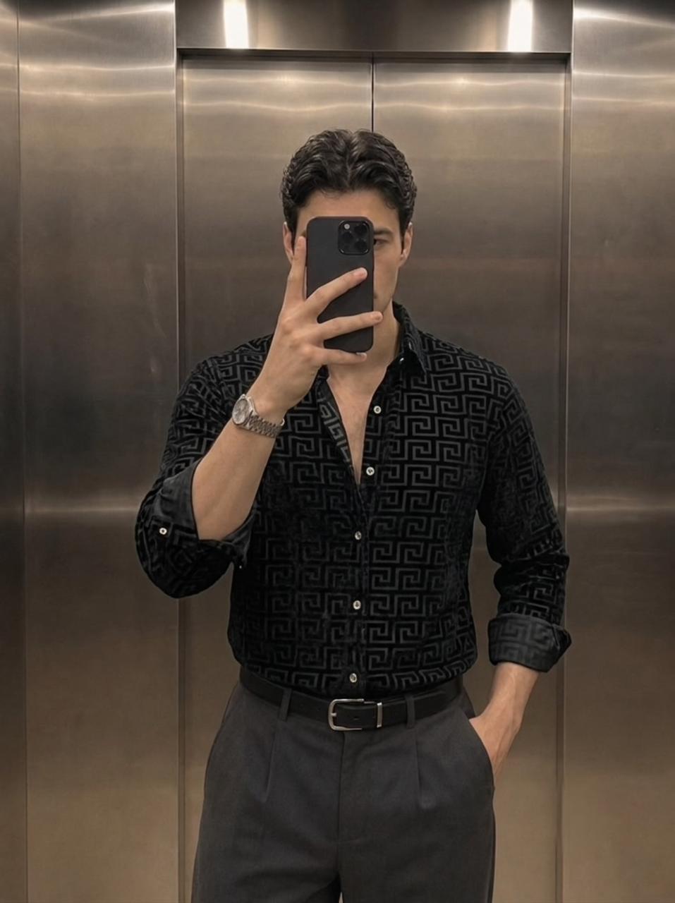 Puzzle Monogram Design Shirt - Black