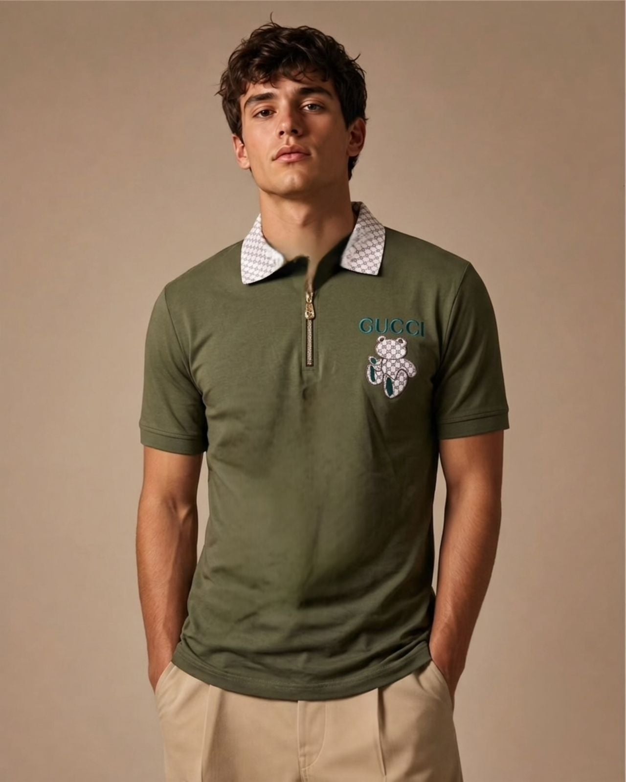 Tedd Solid Lycra Tshirt - Olive