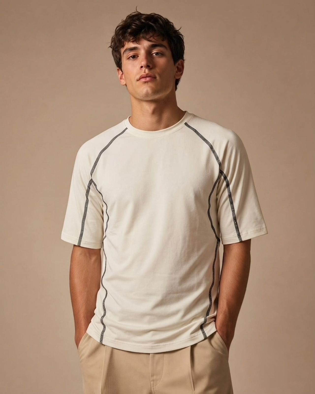 Striped Solid Plain Tshirt - White