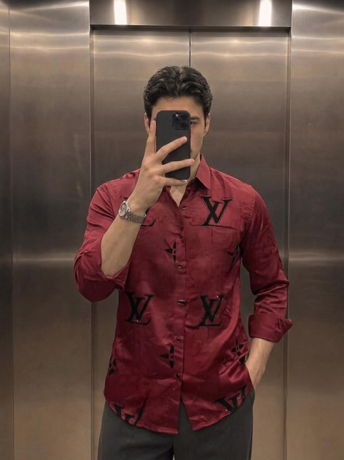 LV Patch lycra Shirt - Wine