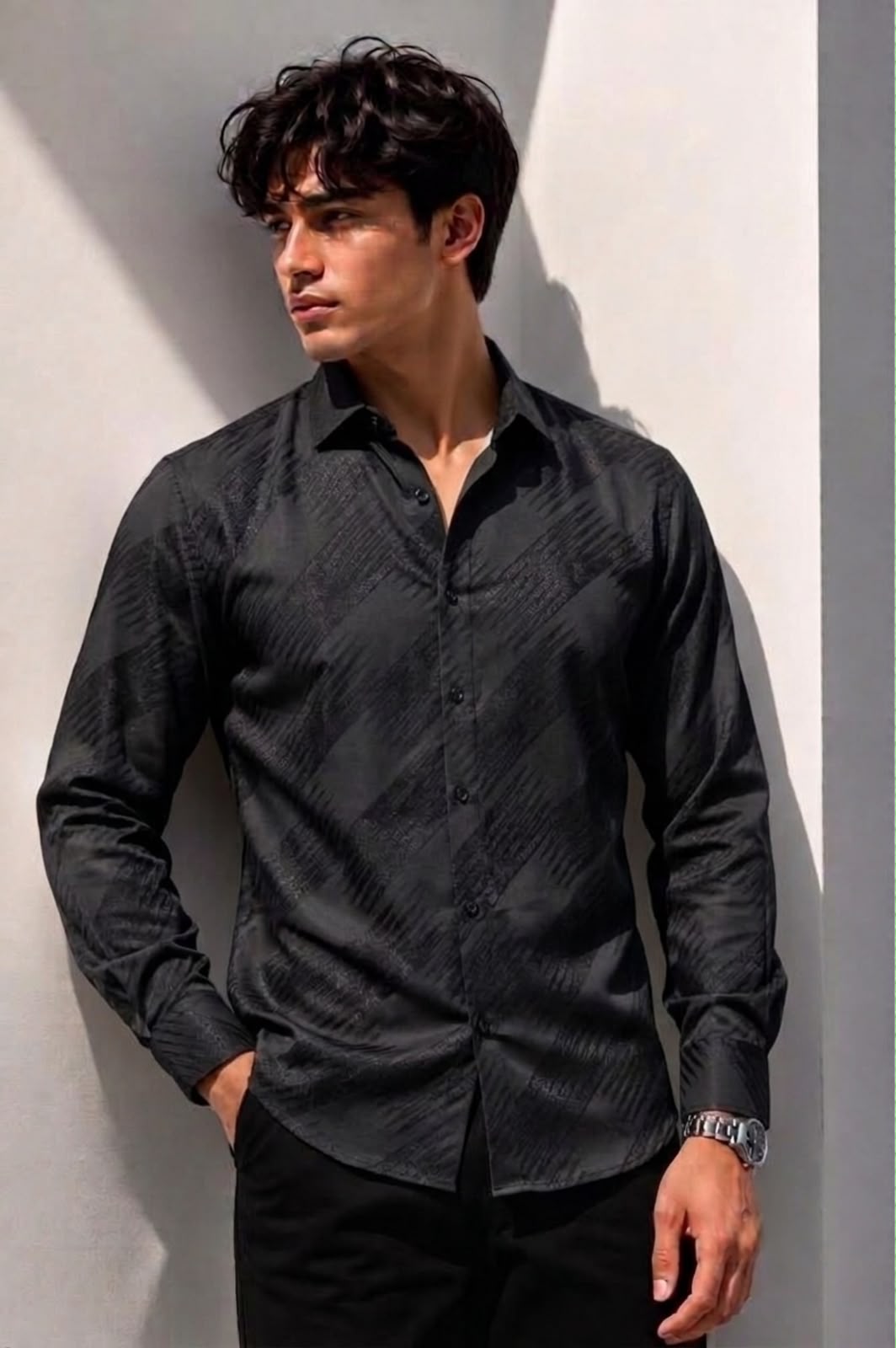 Urban Solid Linear Shirt - Black