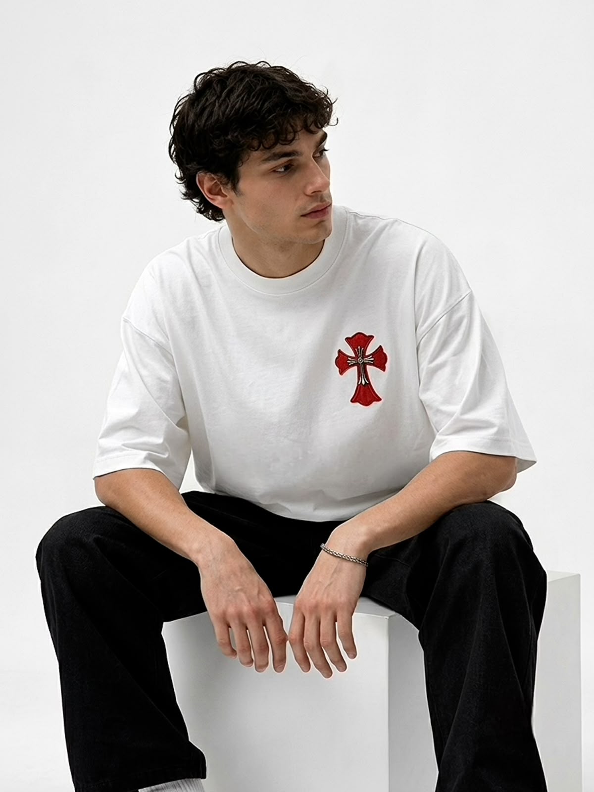 Cross Borne Signature Tshirt - White