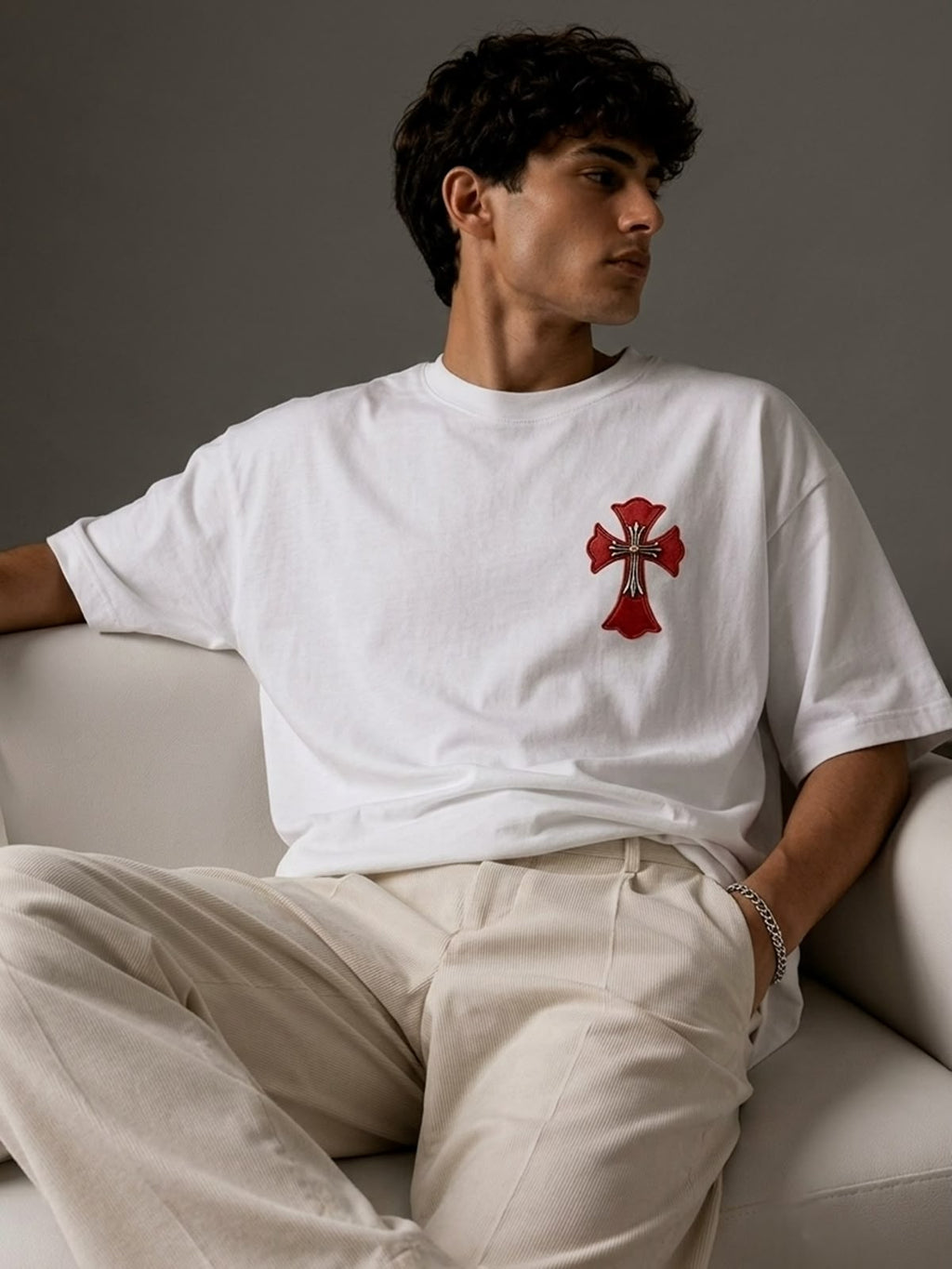 Cross Borne Signature Tshirt - White