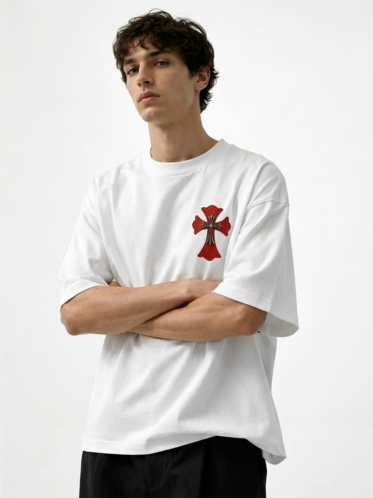 Cross Borne Signature Tshirt - White
