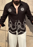 Laos Linen Embroided Shirt - BLACK