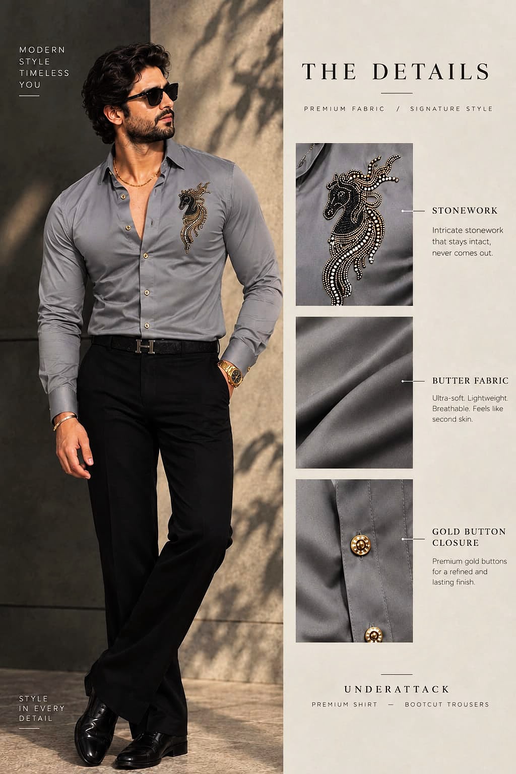 Atlas Ocean Luxe Stitchless Wrinkle Free Lycra Shirt - Charcoal