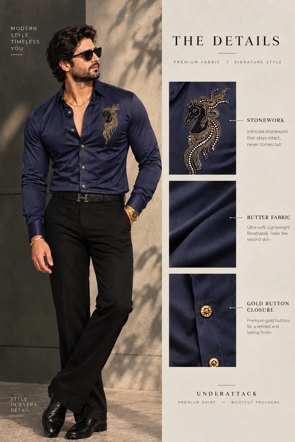 Atlas Ocean Luxe Stitchless Wrinkle Free Lycra Shirt - Navy