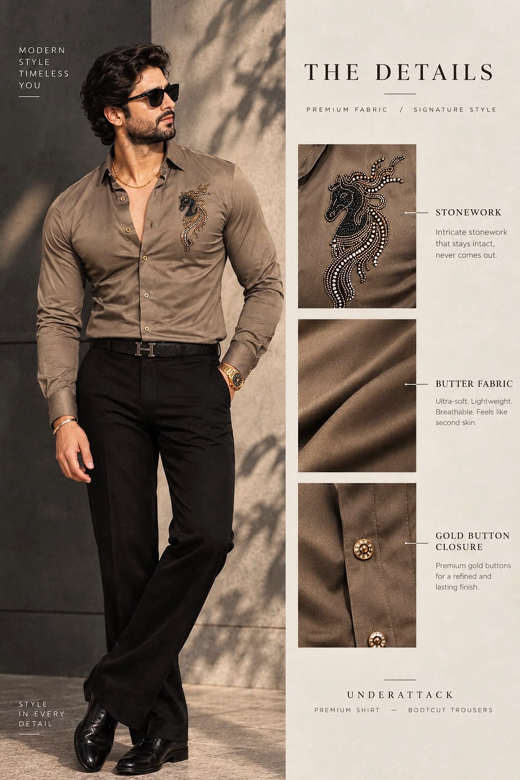 Atlas Ocean Luxe Stitchless Wrinkle Free Lycra Shirt - Camel