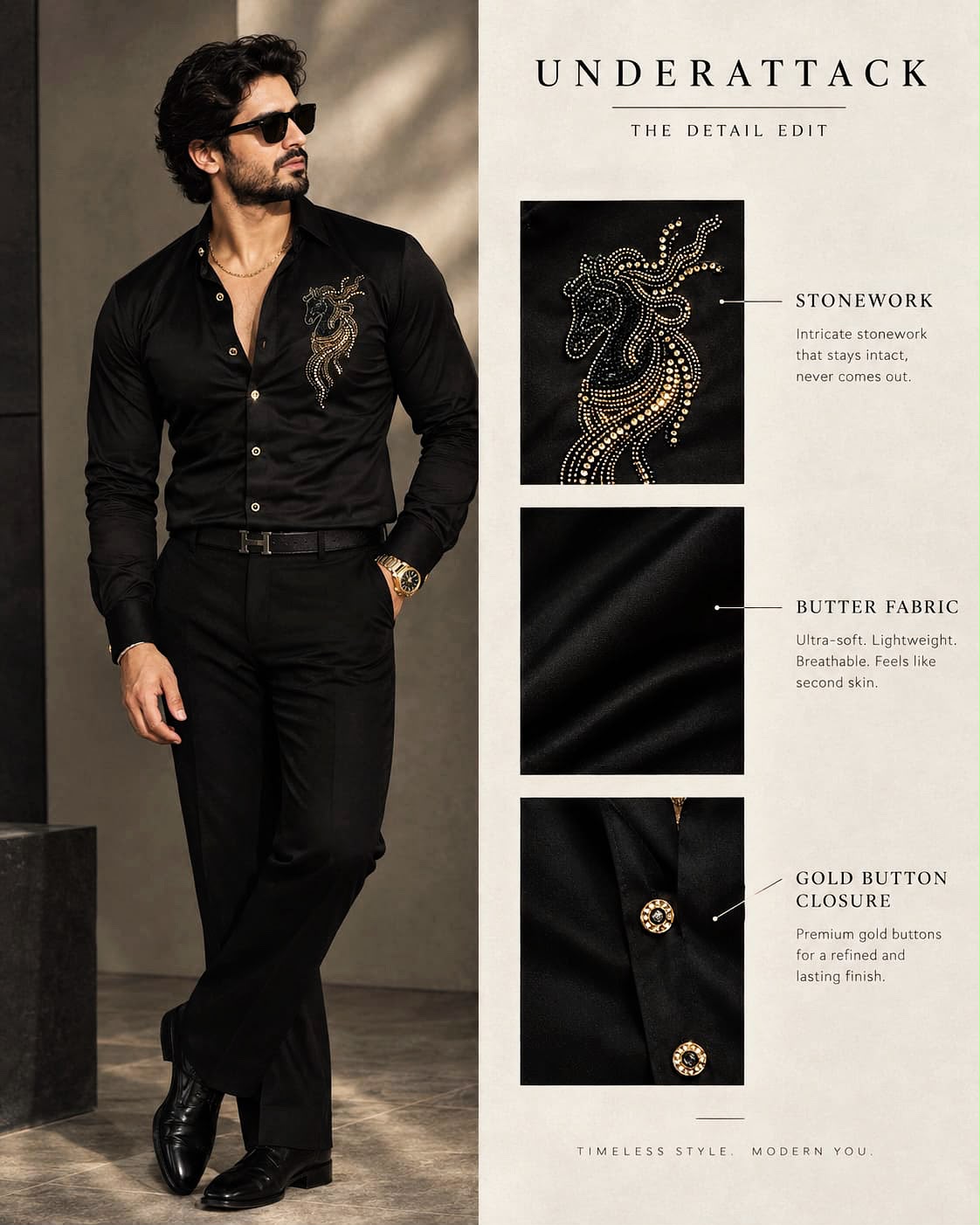 Atlas Ocean Luxe Stitchless Wrinkle Free Lycra Shirt - Black