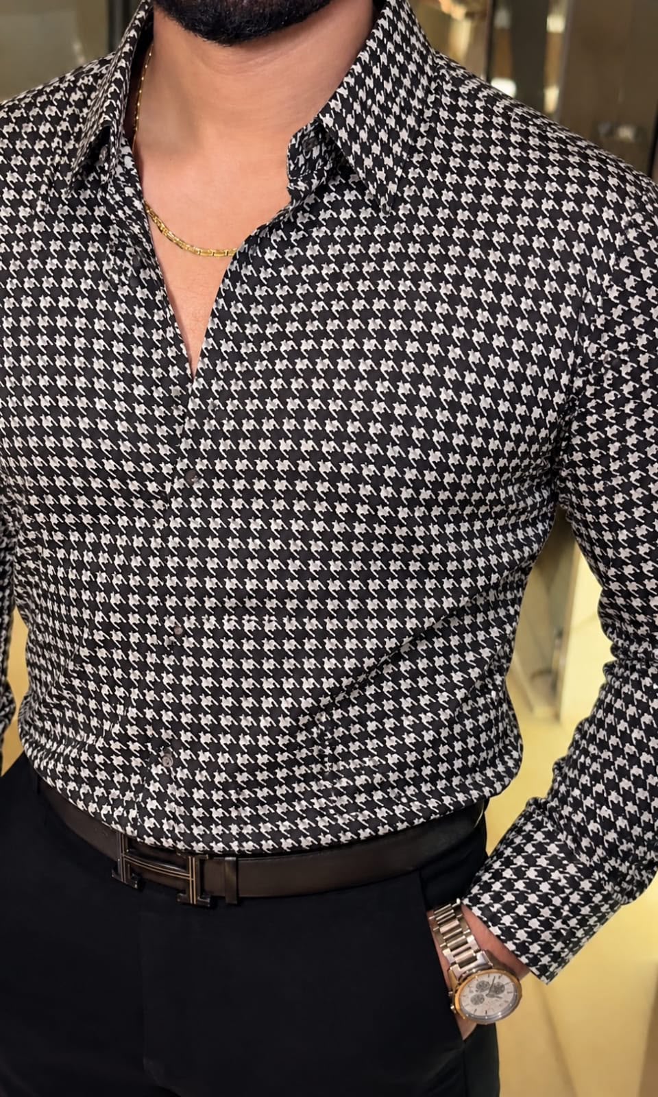 Monaco Check Japanese Lycra Shirt - Black