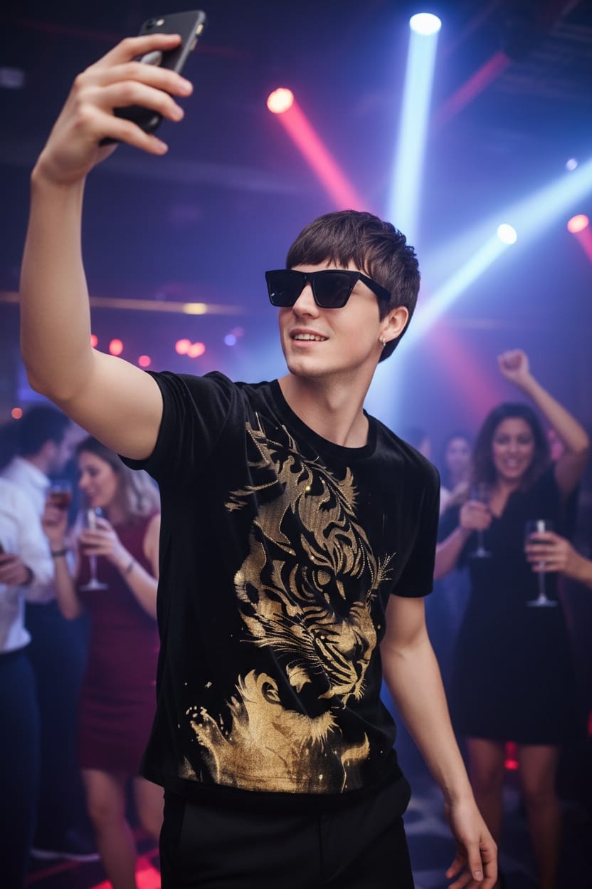 Velvet Swarovski Tiger Side Face Gold Half Sleeves Tshirt - Black