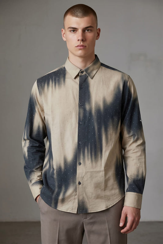 ABSTRACT ALL STUD JAPANESE SHIRT - CAMEL - Under Attack