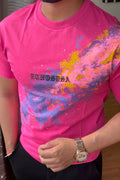 Abstract paint luxury diamond rhinestone tshirt - pink - Under Attack