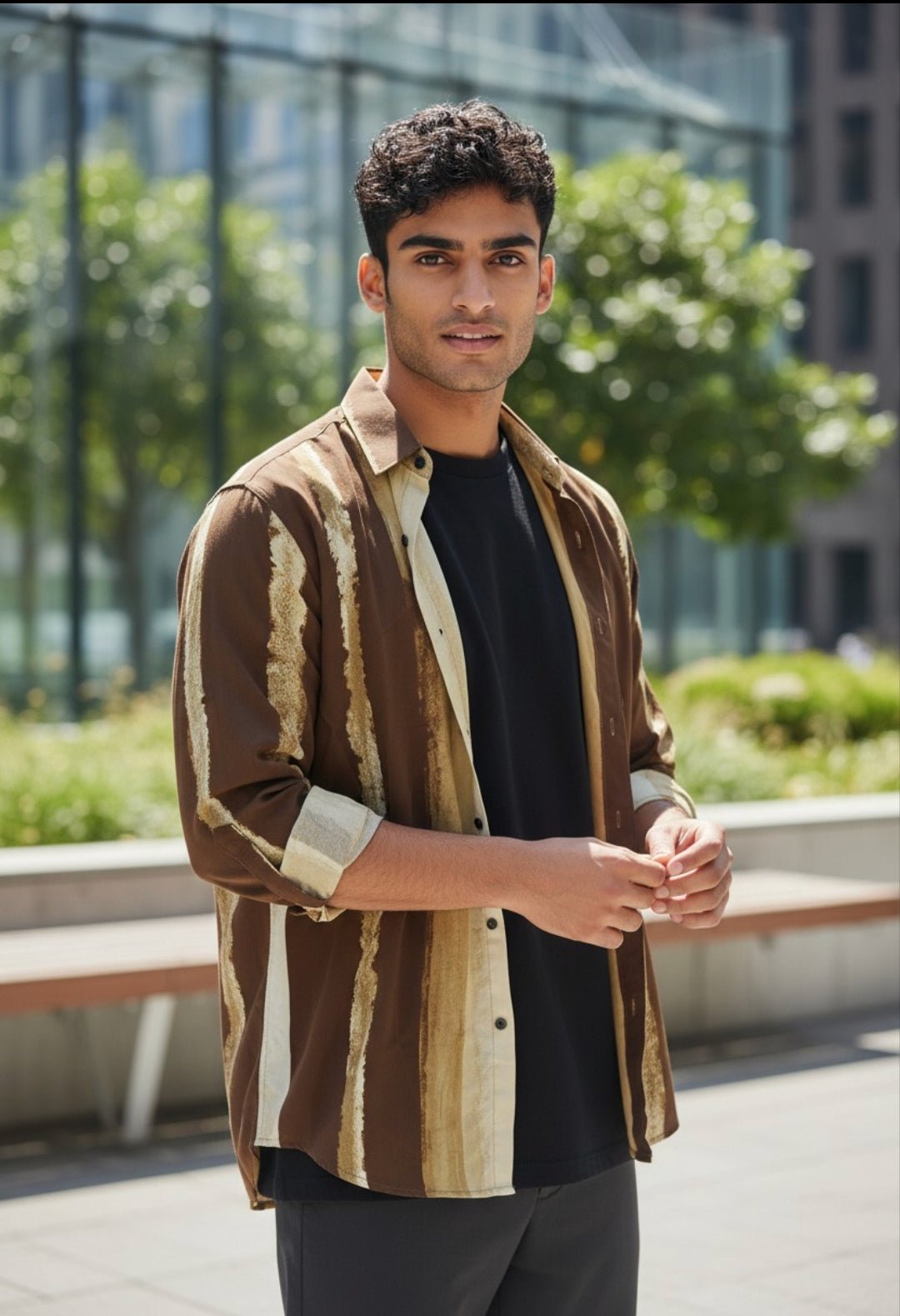 ABSTRACT STIPES LYCRA SHIRT - CORAL - Under Attack