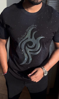 Acid Flame Luxury Diamond Rhinestones Tshirt - Black