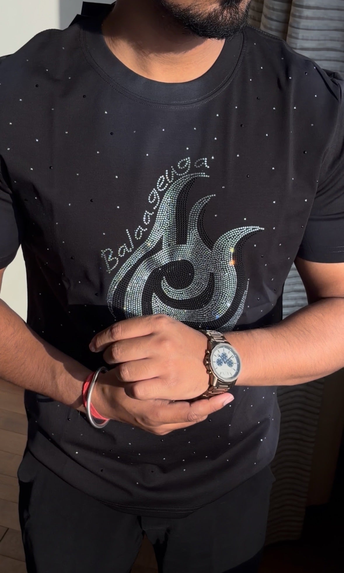 Acid Flame Luxury Diamond Rhinestones Tshirt - Black - Under Attack