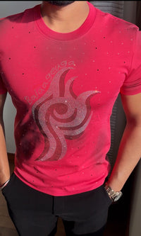Acid Flame Luxury Diamond Rhinestones Tshirt - pink