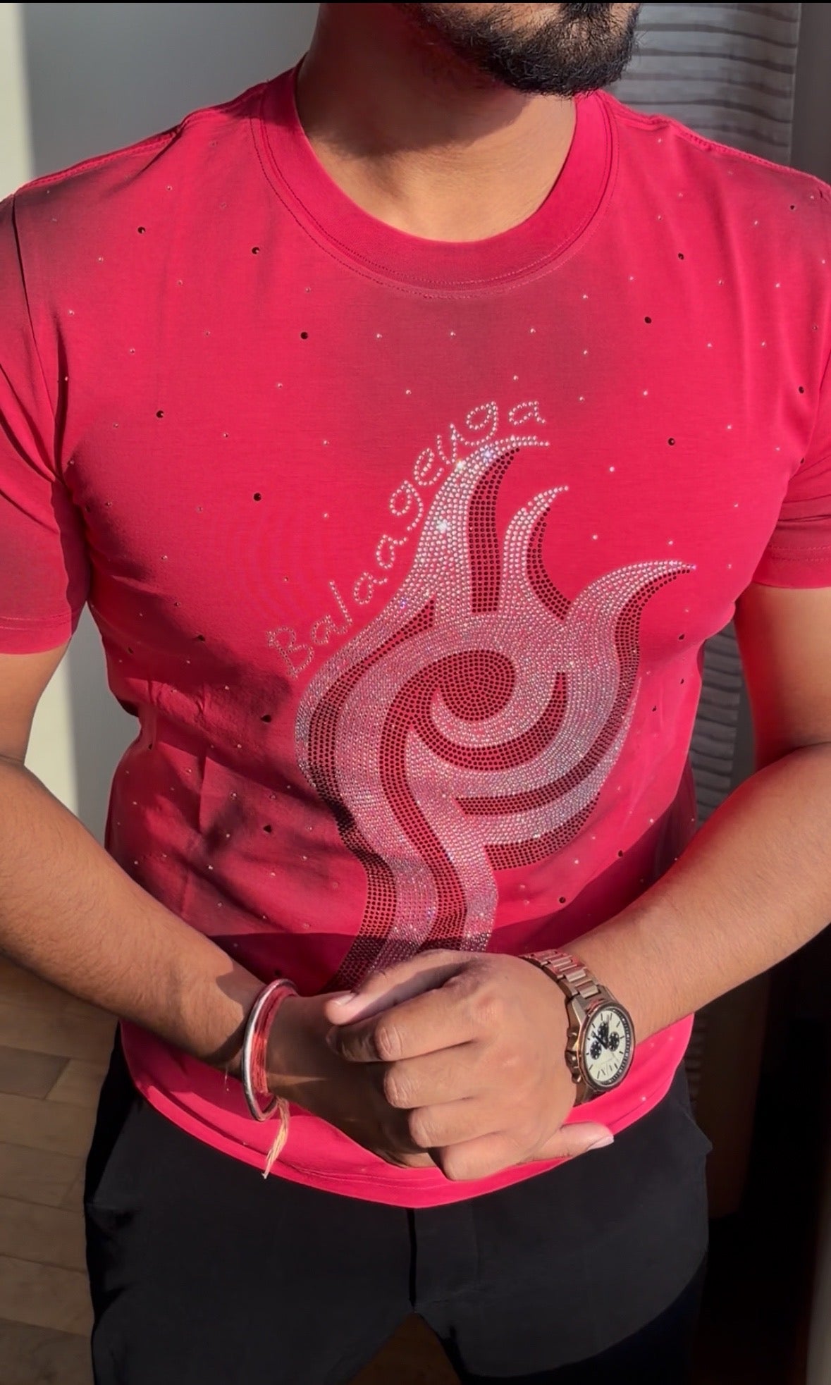 Acid Flame Luxury Diamond Rhinestones Tshirt - Red - Under Attack