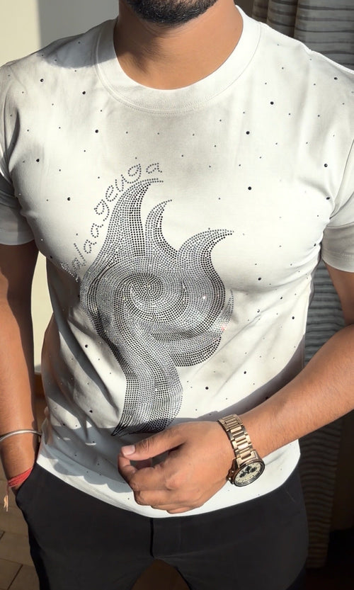 Acid Flame Luxury Diamond Rhinestones Tshirt - White - Under Attack