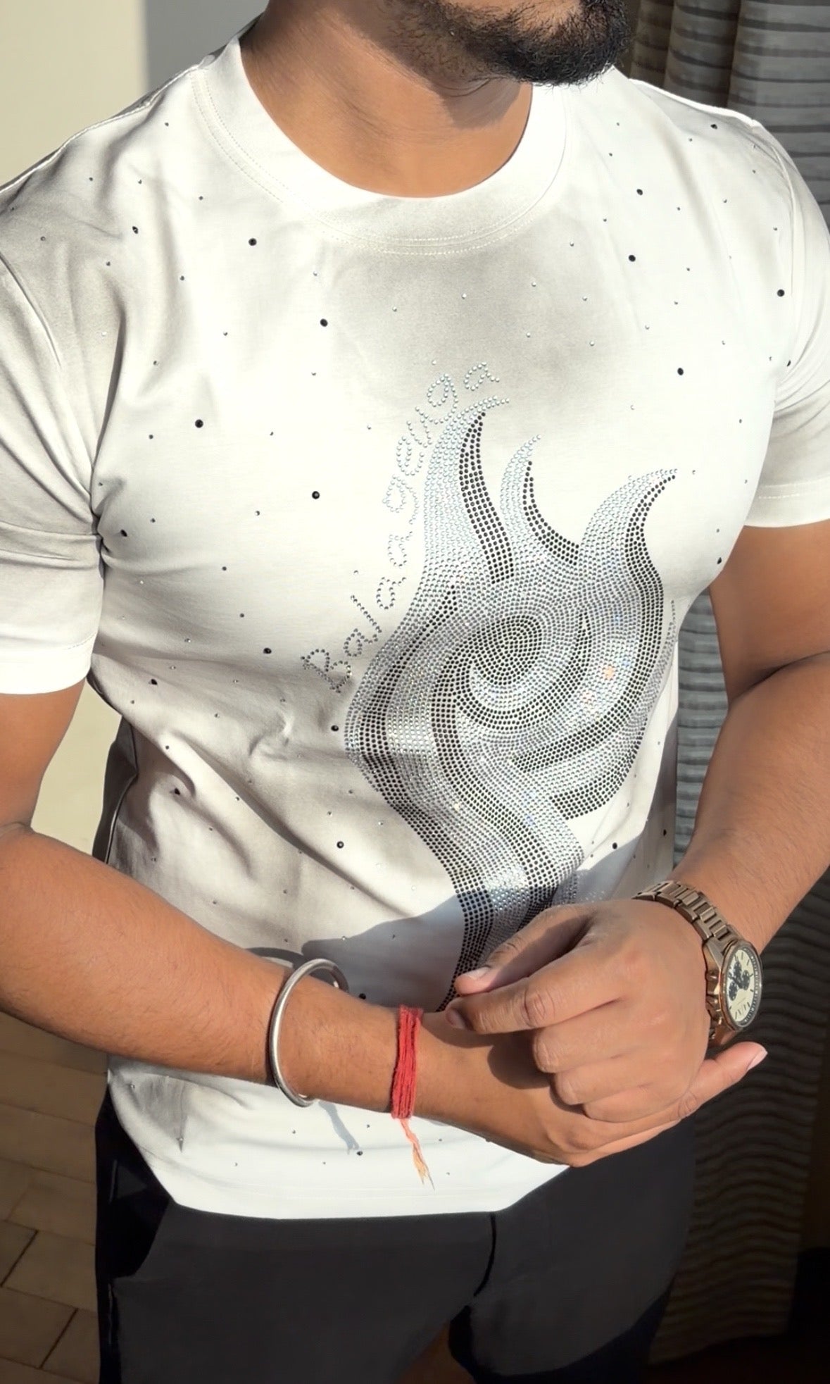Acid Flame Luxury Diamond Rhinestones Tshirt - White - Under Attack