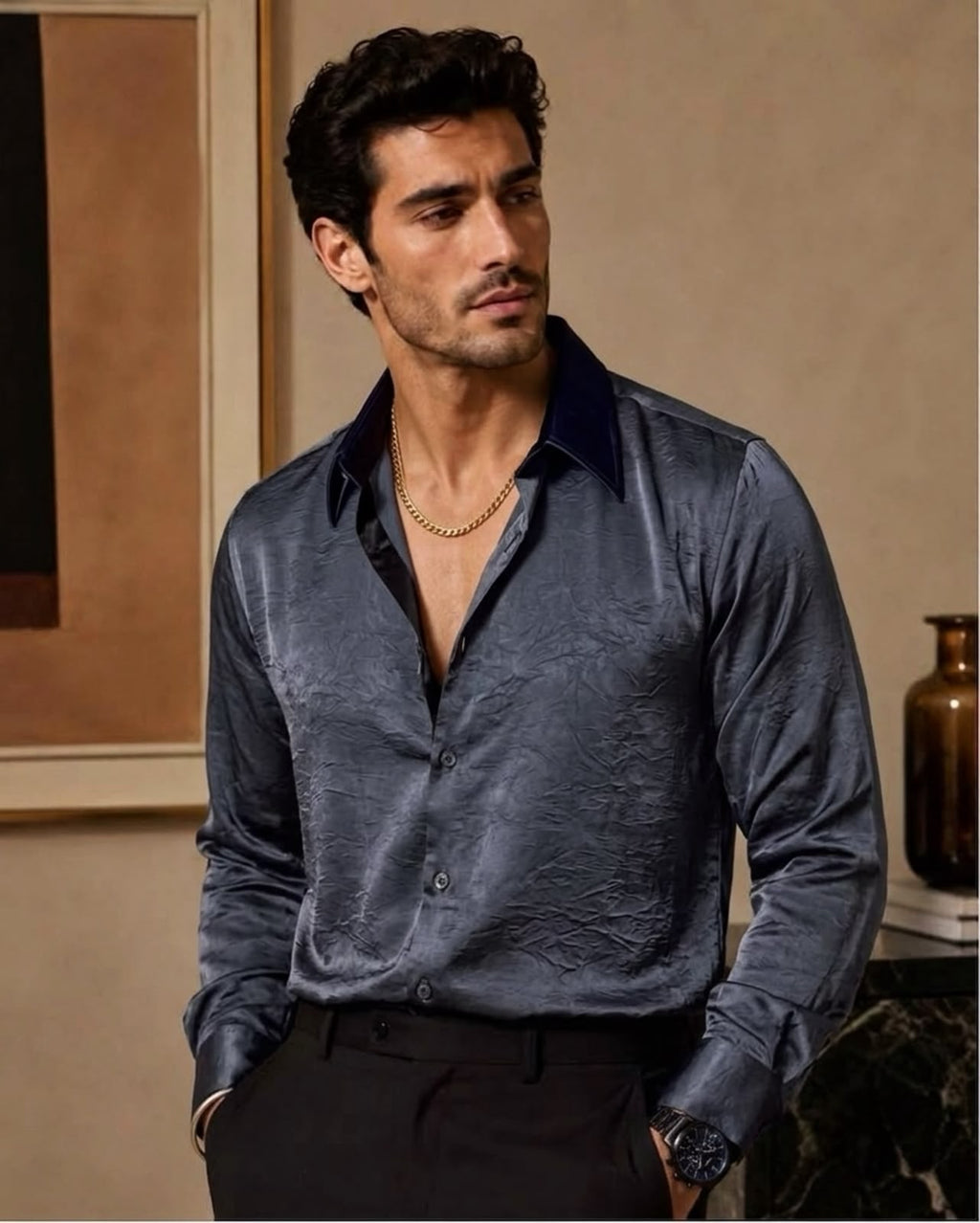 AfterNight Rich Textured Stitchless Jacquard Shirt - Charcoal - Under Attack