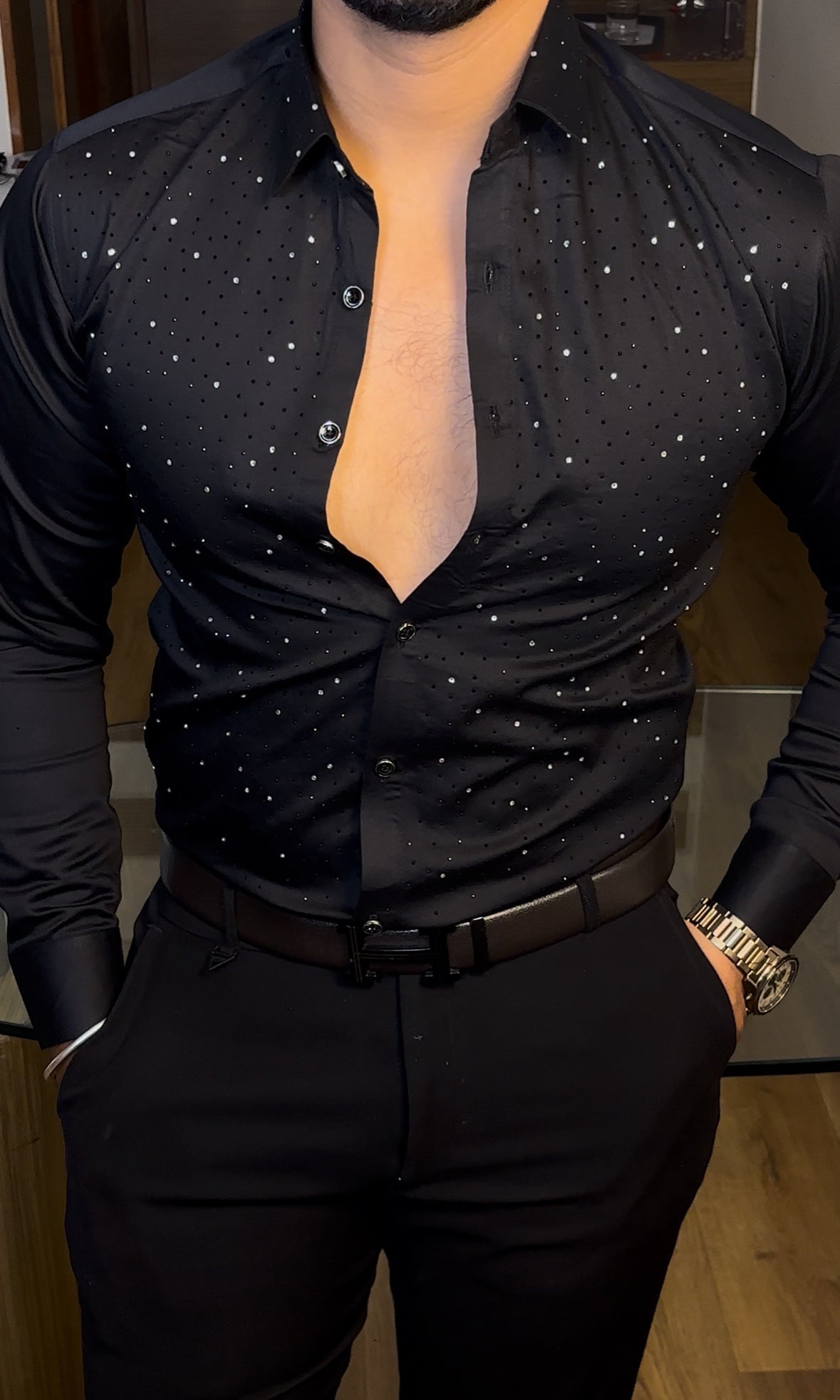 AllSTUD Wrinkle Free Lycra Shirt - Black - Under Attack