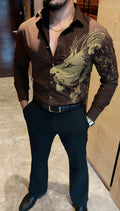 Alpha side Lion Japanese Shirt - Brown - Under Attack