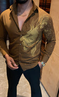 Alpha Side Lion Japanese Shirt - Tan - Under Attack