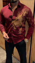 Alpha side Lion Japanese Shirt - Wine - Under Attack