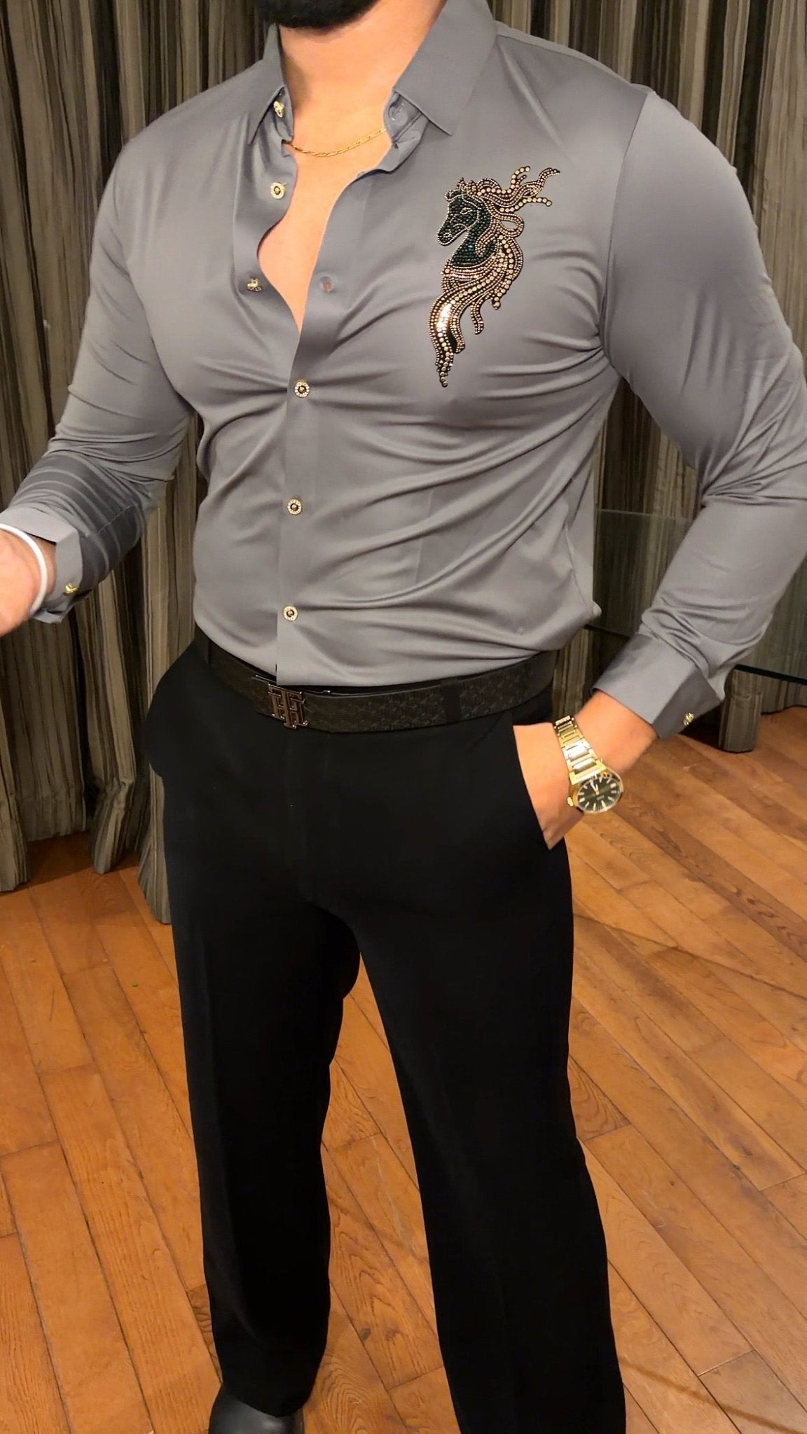 Atlas Ocean Luxe Stitchless Wrinkle Free Lycra Shirt - Charcoal - Under Attack