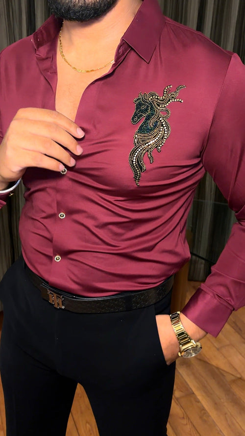 Atlas Ocean Luxe Stitchless Wrinkle Free Lycra Shirt - Wine - Under Attack