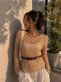 Aurelia Belted Crochet Top - Camel - Under Attack