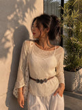 Aurelia Belted Crochet Top - White - Under Attack