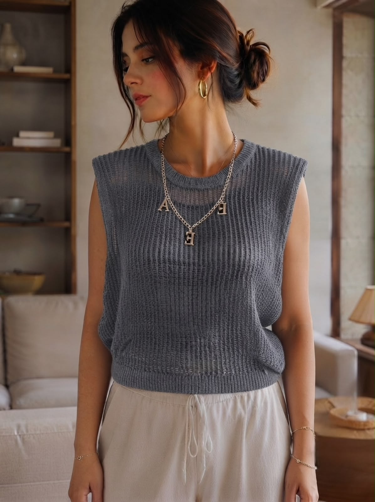 Aurelia Sleeveless Crochet Top - Grey - Under Attack