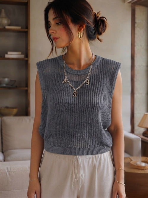 Aurelia Sleeveless Crochet Top - Grey - Under Attack