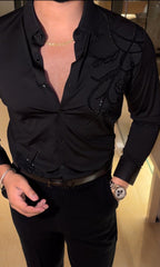 Barcelona Blossom Jacquard Shirt - BLACK - Under Attack