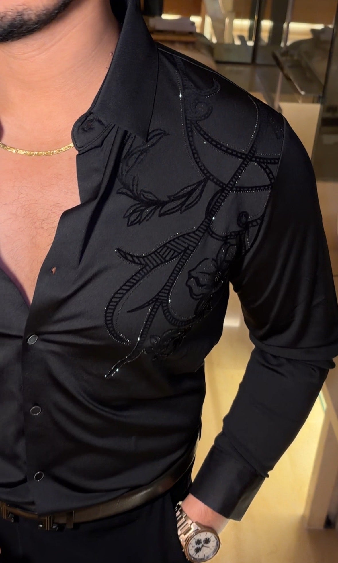 Barcelona Blossom Jacquard Shirt - BLACK - Under Attack