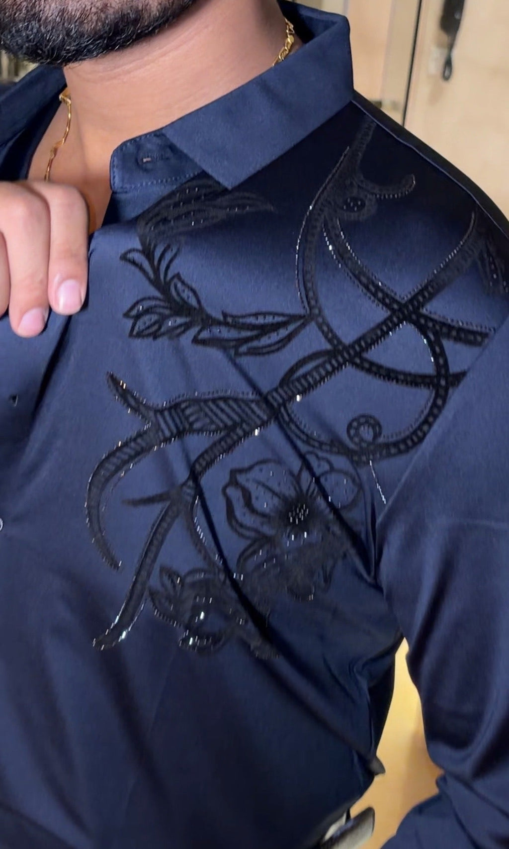 Barcelona Blossom Jacquard Shirt - NAVY - Under Attack