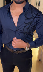 Barcelona Blossom Jacquard Shirt - NAVY - Under Attack